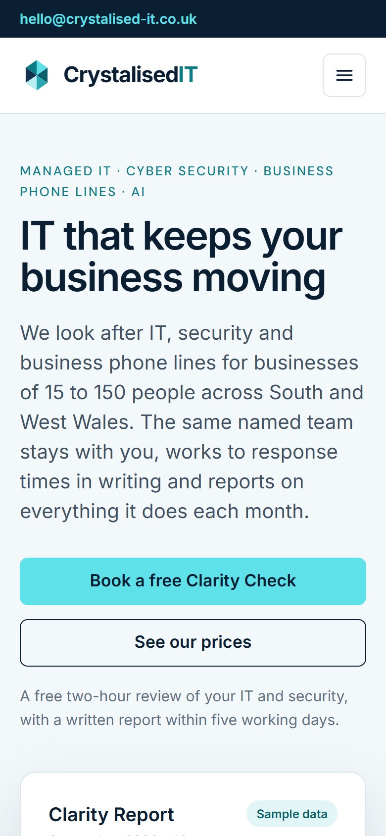 Crystalised IT website on a phone