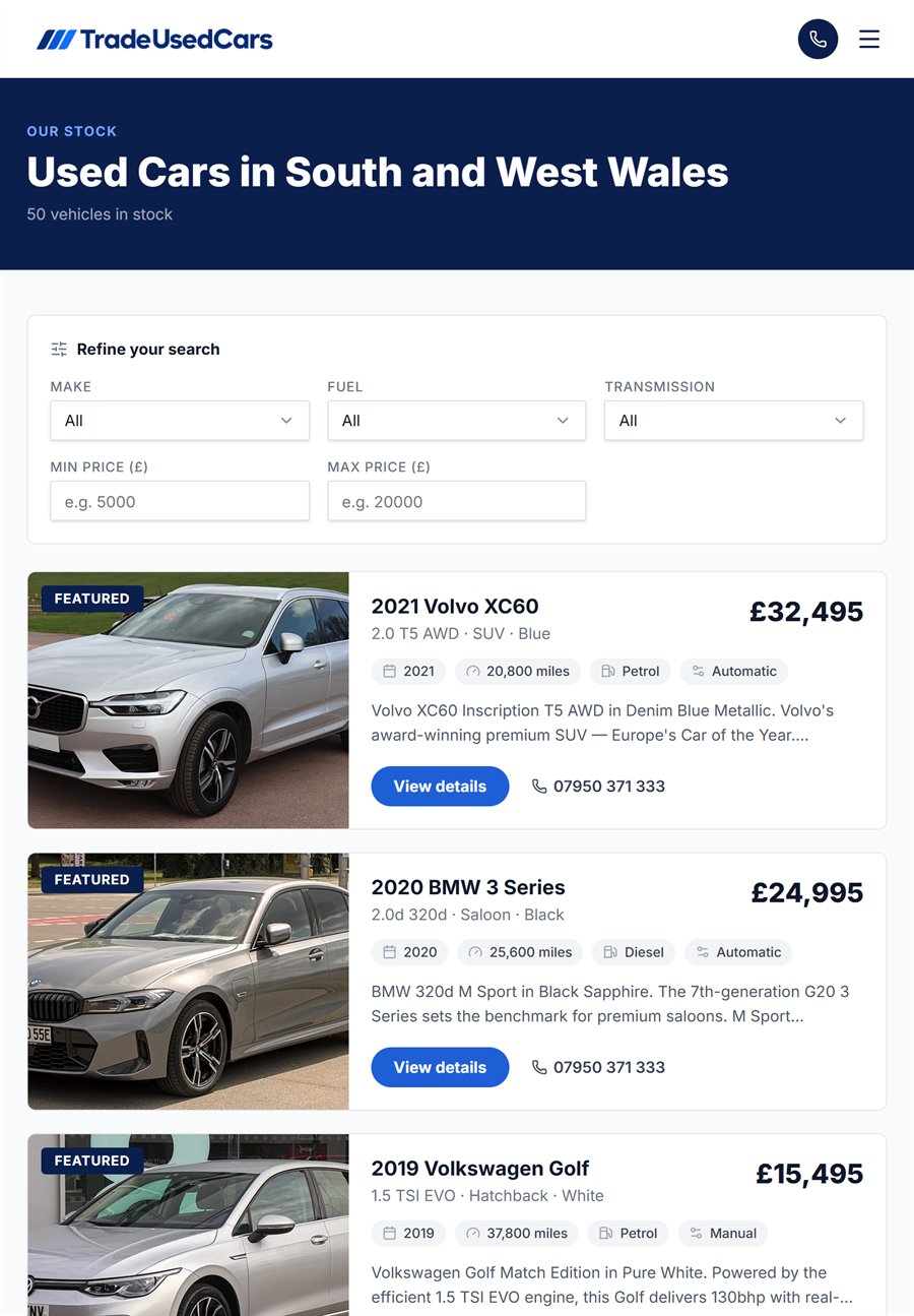 Trade Used Cars on a tablet