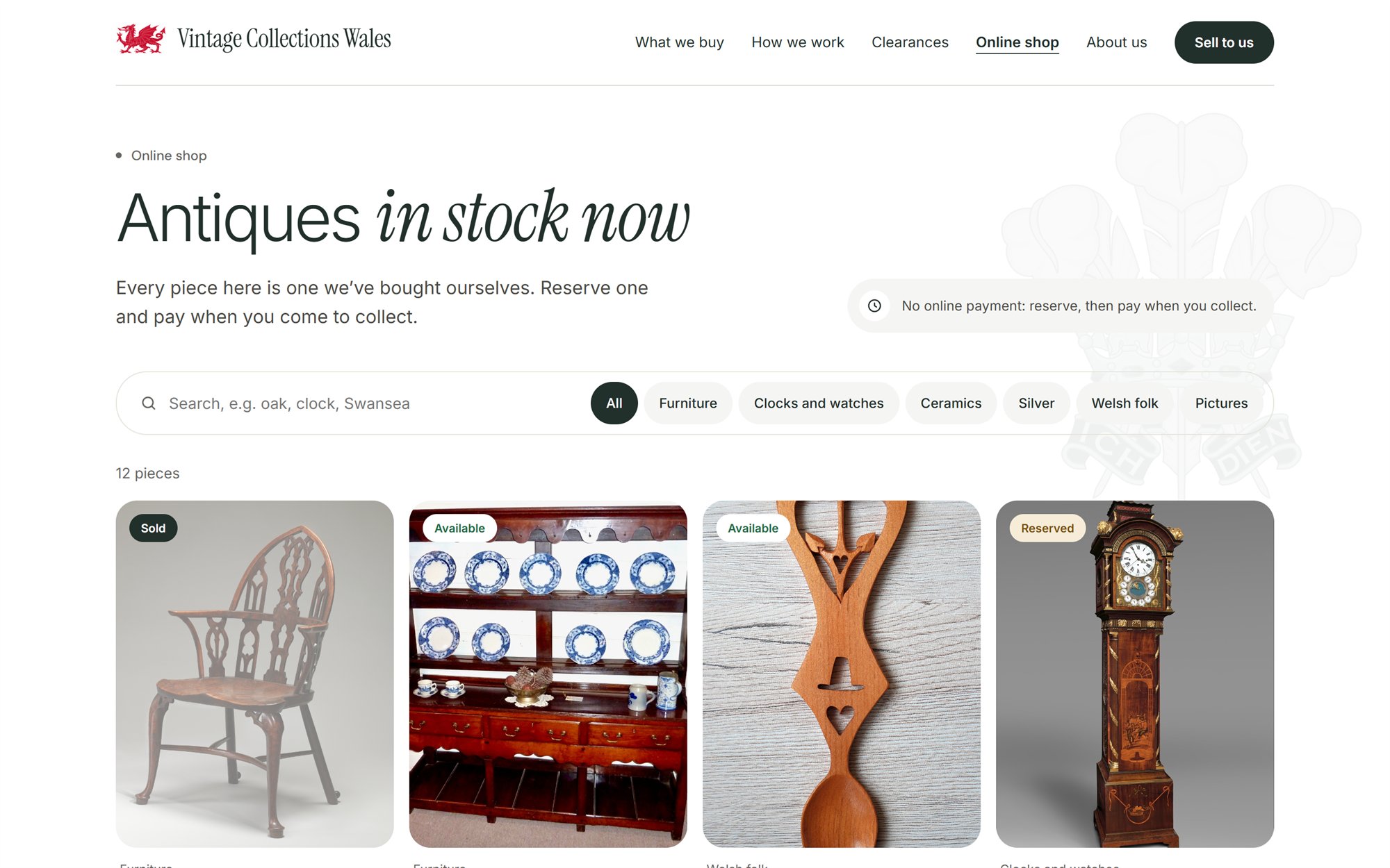 Vintage Collections Wales on a desktop