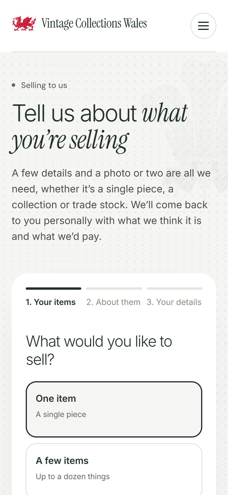 Vintage Collections Wales on a phone