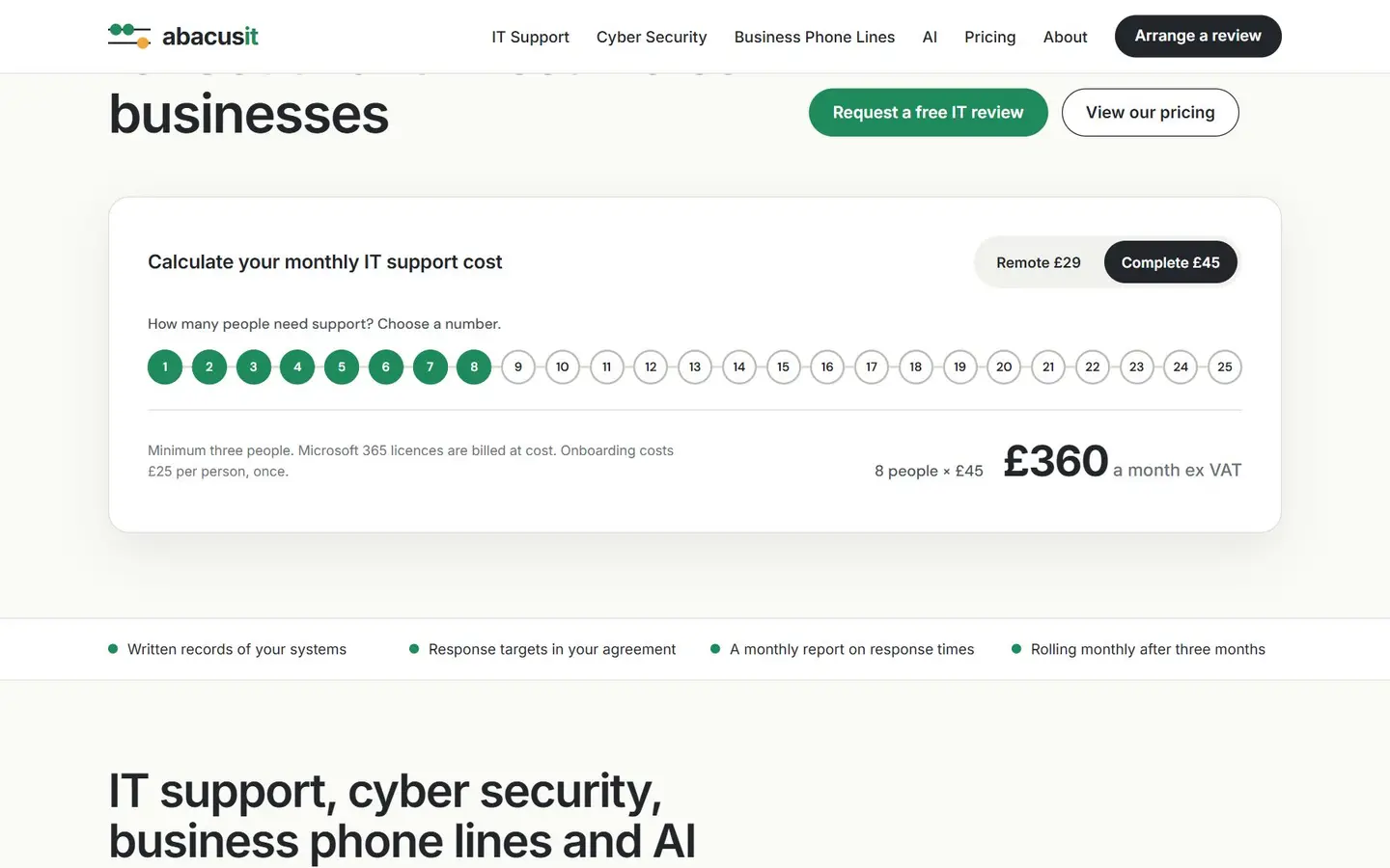 The calculator on the homepage
