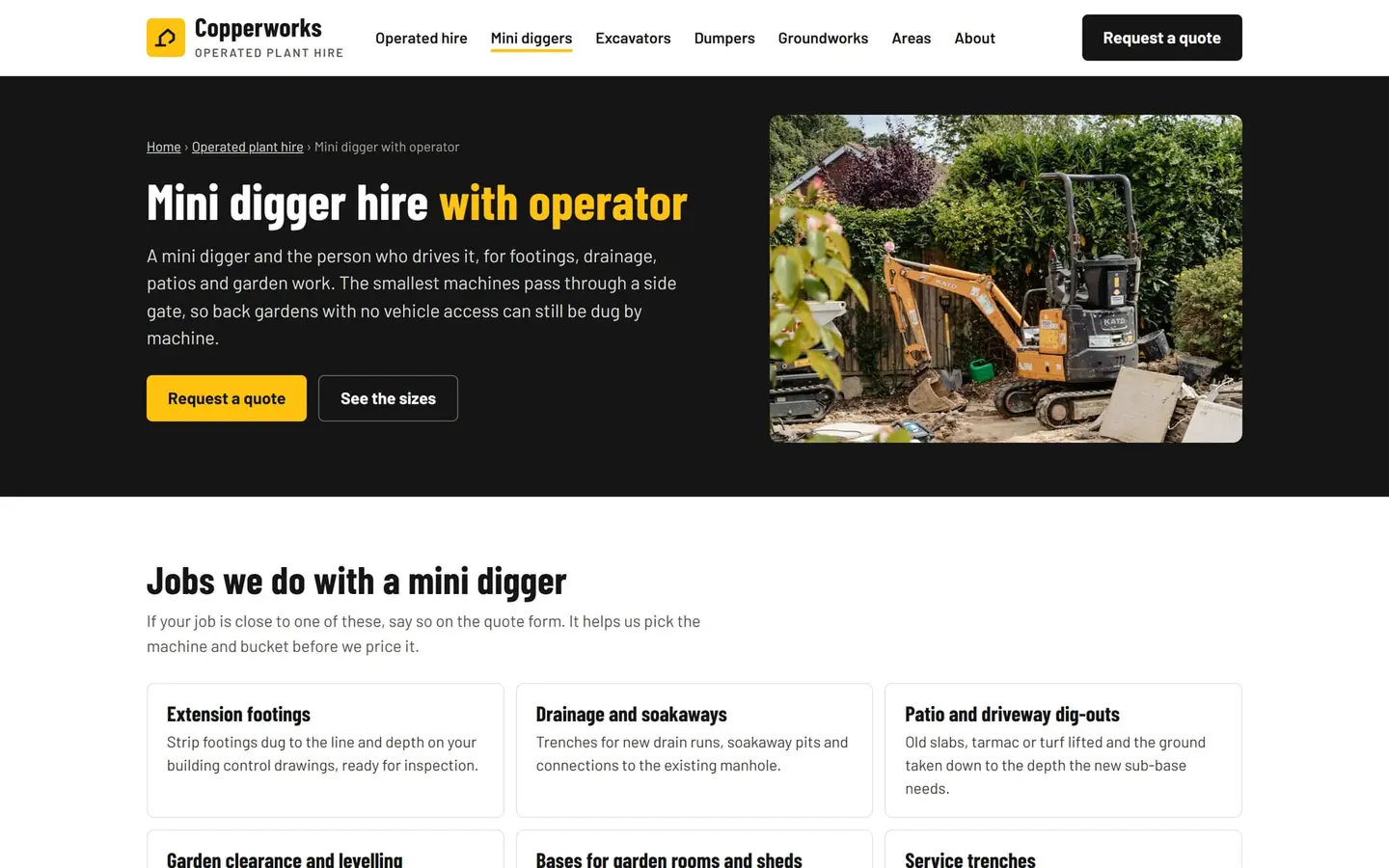 The mini digger page