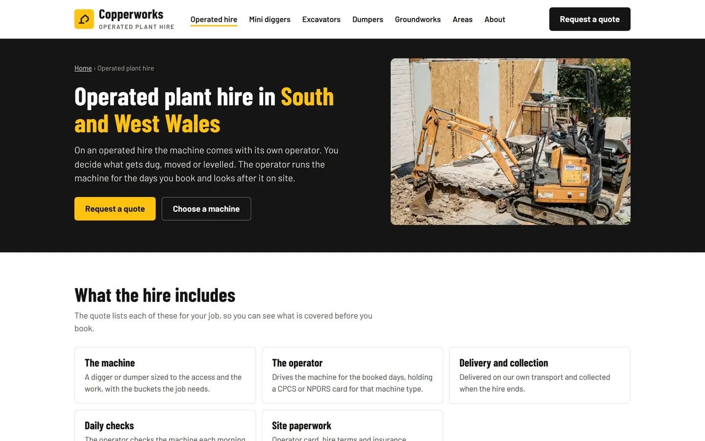 Copperworks Plant Hire on a desktop
