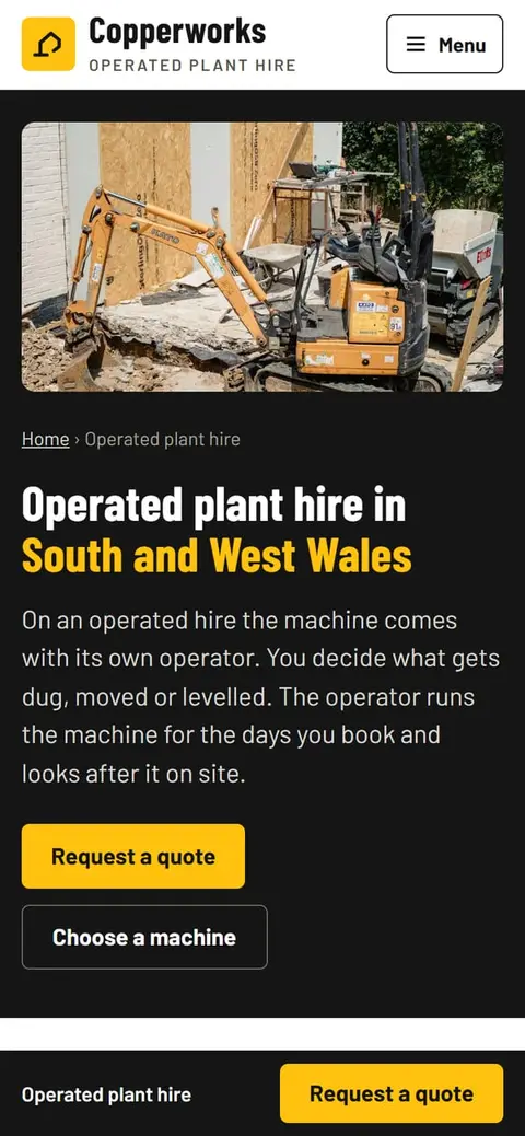 Copperworks Plant Hire on a phone
