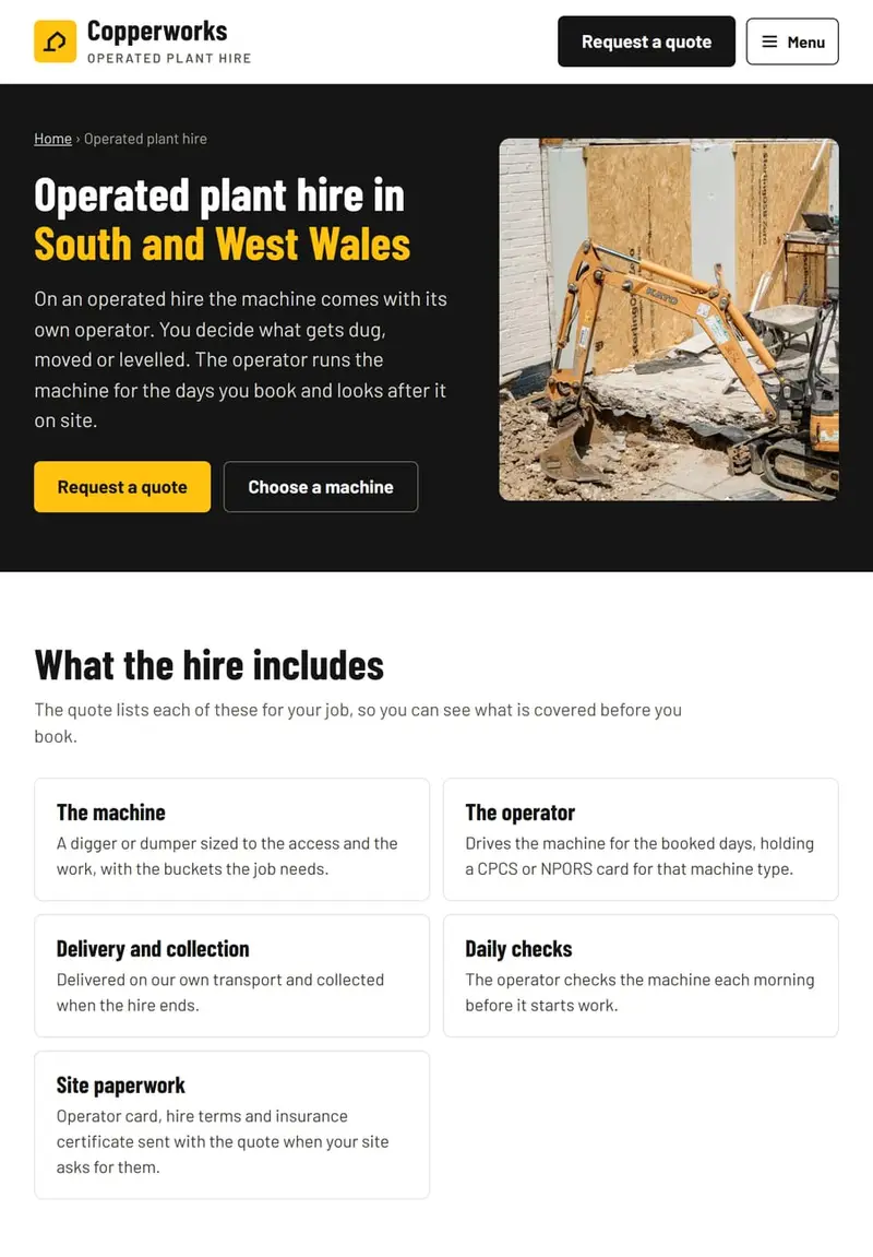 Copperworks Plant Hire on a tablet