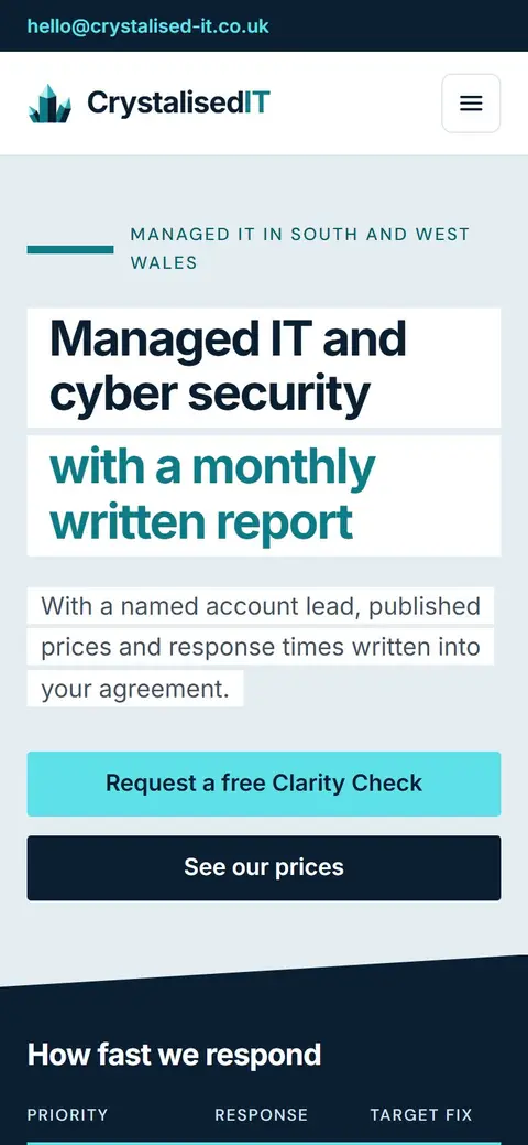 Crystalised IT website on a phone
