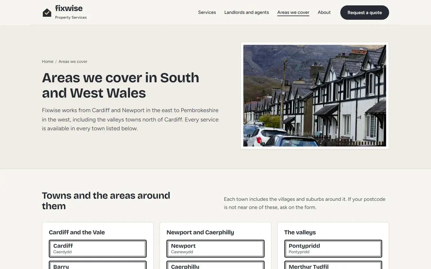 The areas we cover page