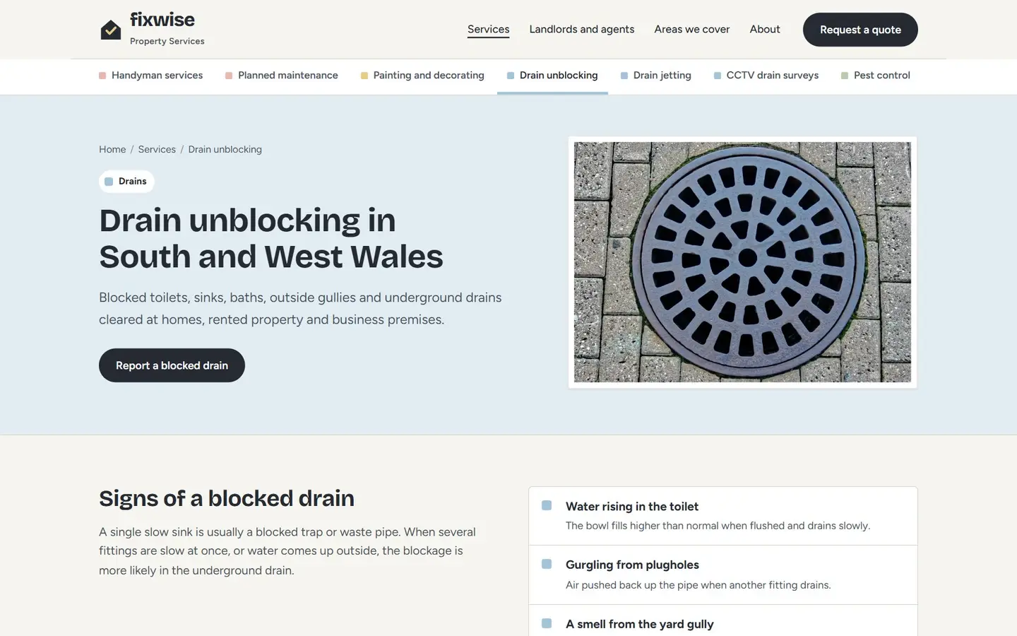 The drain unblocking page