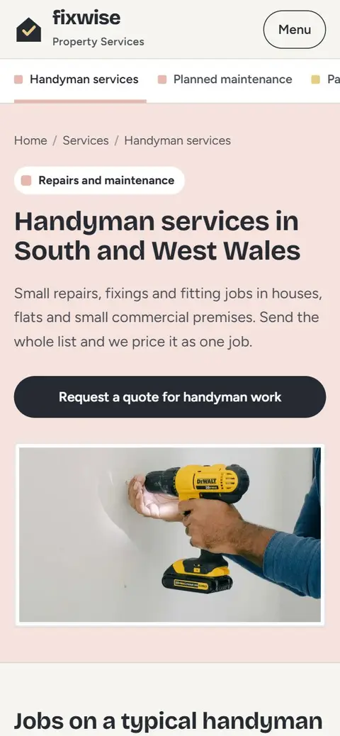 Fixwise Property Services on a phone