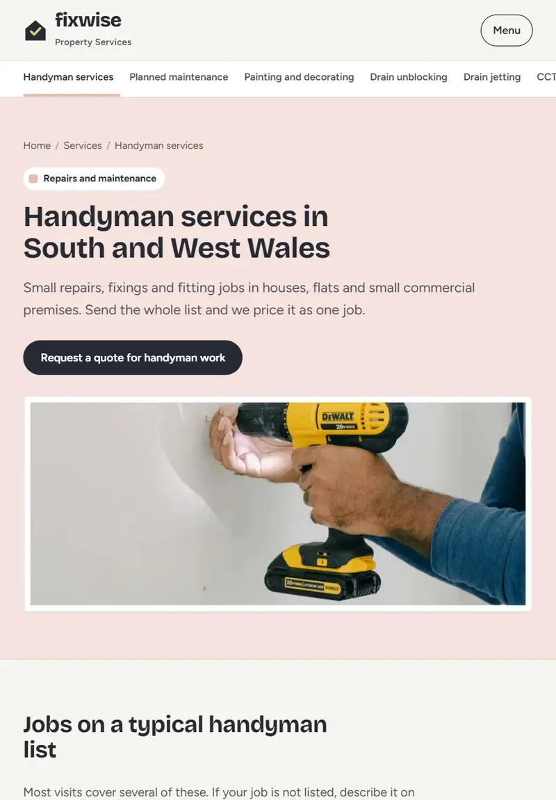 Fixwise Property Services on a tablet