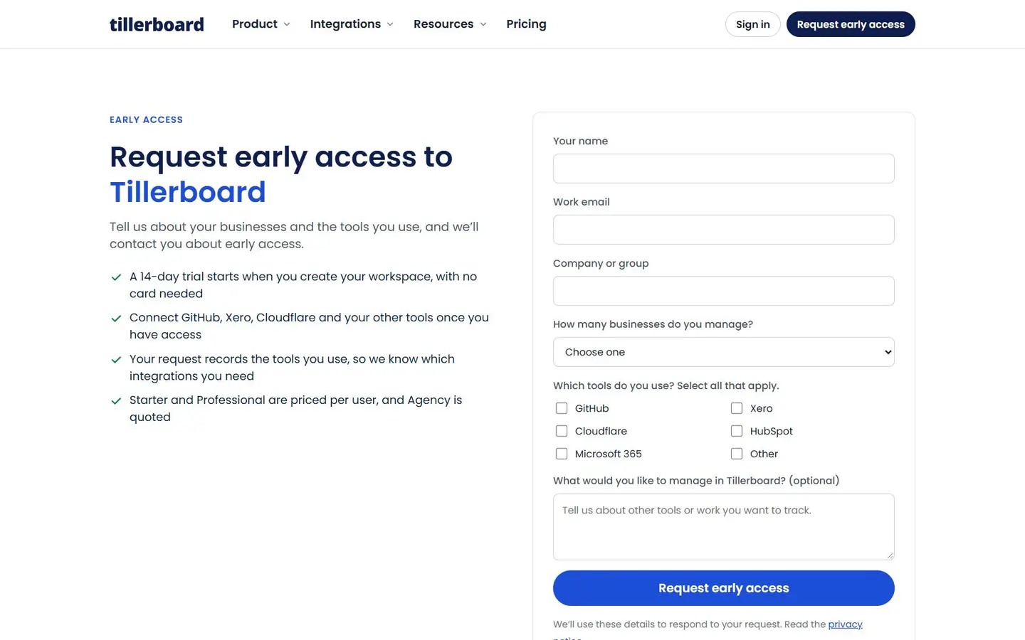 The early-access form
