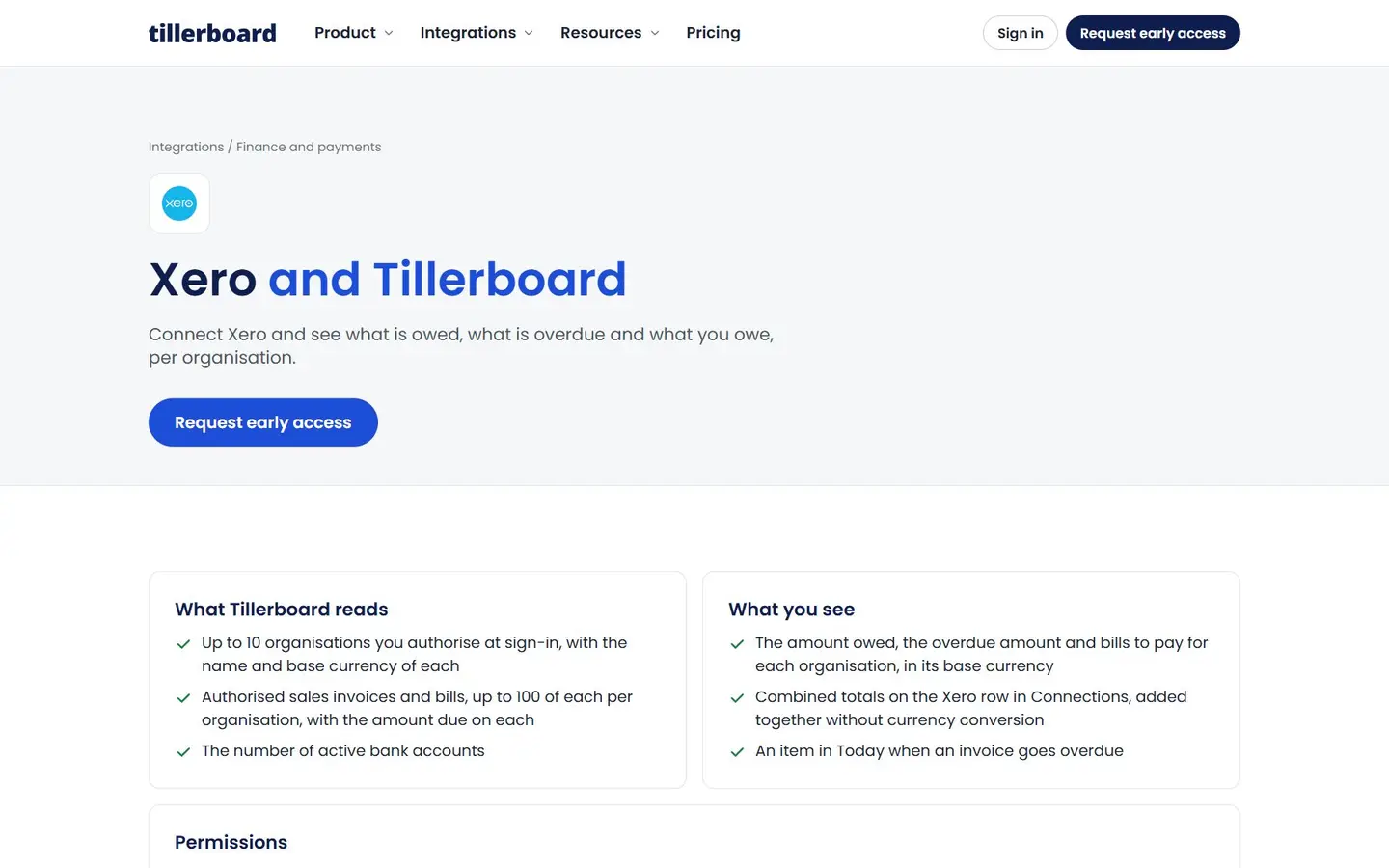 The page for the Xero integration