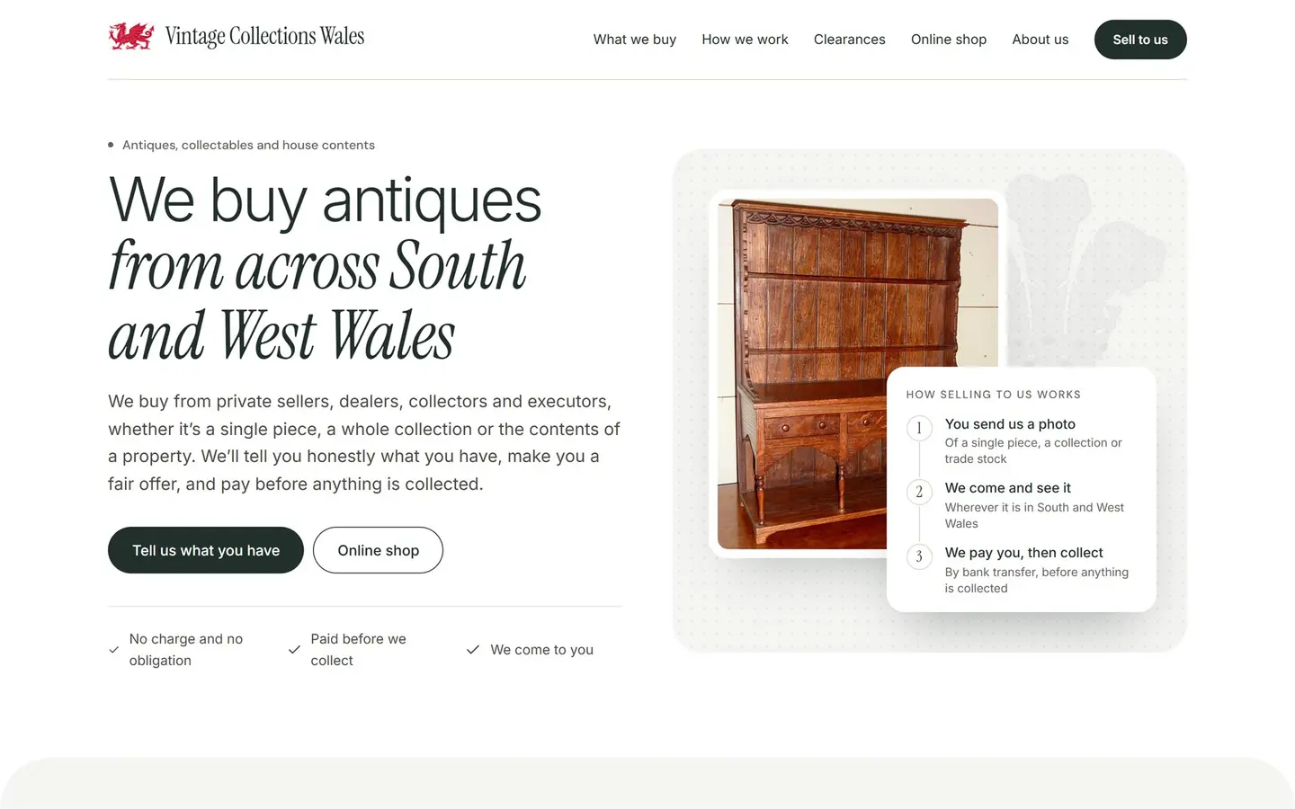 Vintage Collections Wales website