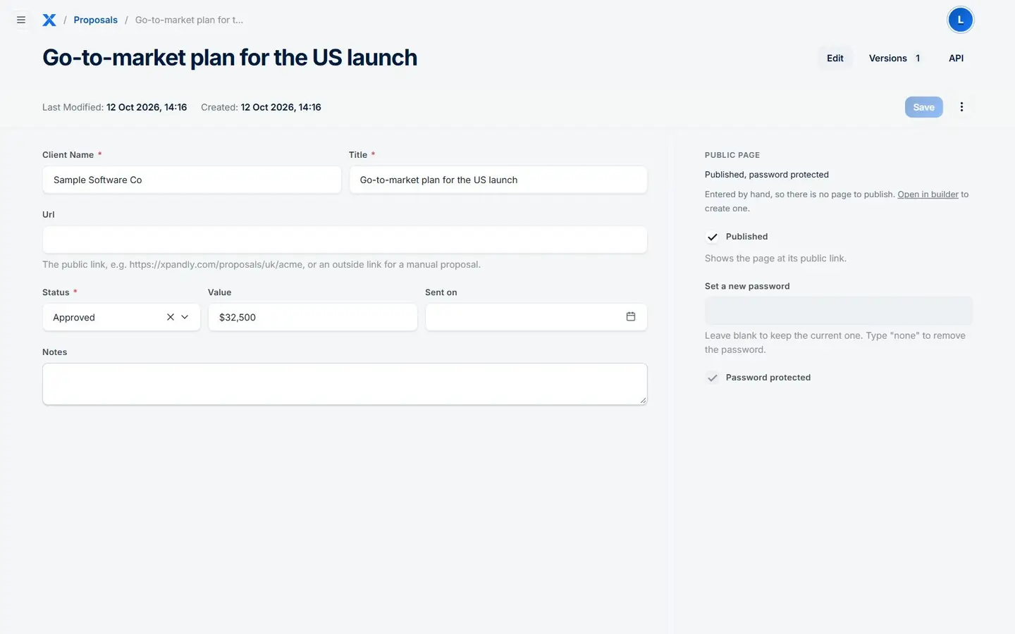 A sample proposal, published with a password